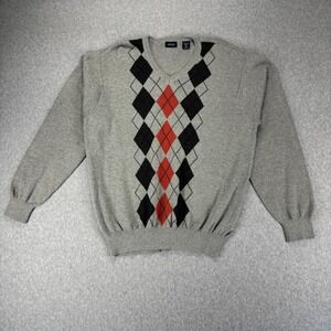 IZOD‎ Sweater Mens L Argyle Preppy Cotton Pullover V-Neck Grandpa Academia